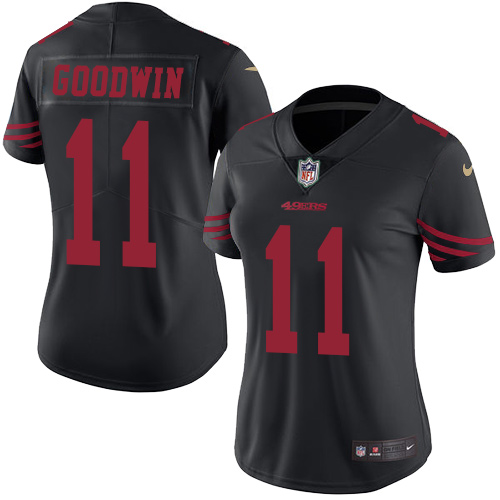 Nike 49ers #11 Marquise Goodwin Black Women's Stitched NFL Limited Rush Jersey - Click Image to Close